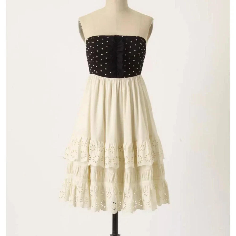 Zehavale from Anthropologie Women's Size 6 Hovering Dots Strapless Midi Dress